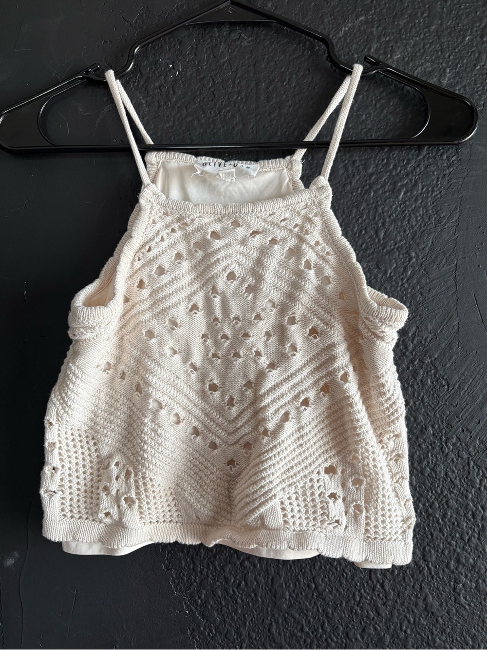 Olive & Oak Cream Crochet Halter Crop Top